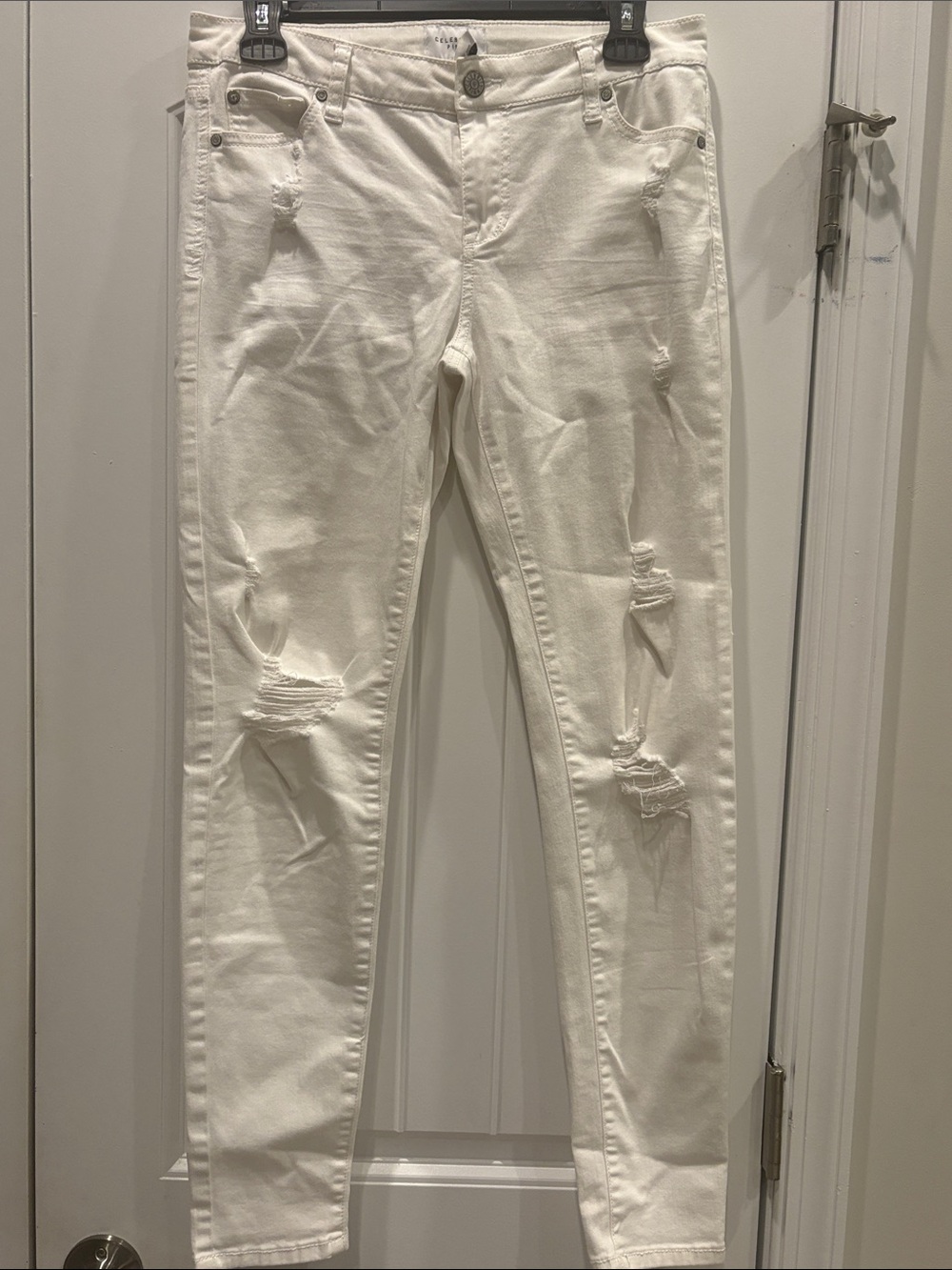 Celebrity Pink White Distressed Skinny Jeans